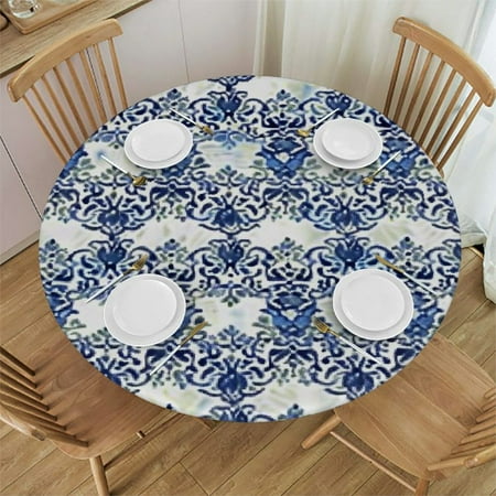 

HAOXIT Round Fitted Tablecloth with Elastic Edge Pattern Round Shapes Print Polyester Table Cloth XXSmall Fit Round Table for Restaurant Picnic 46-50