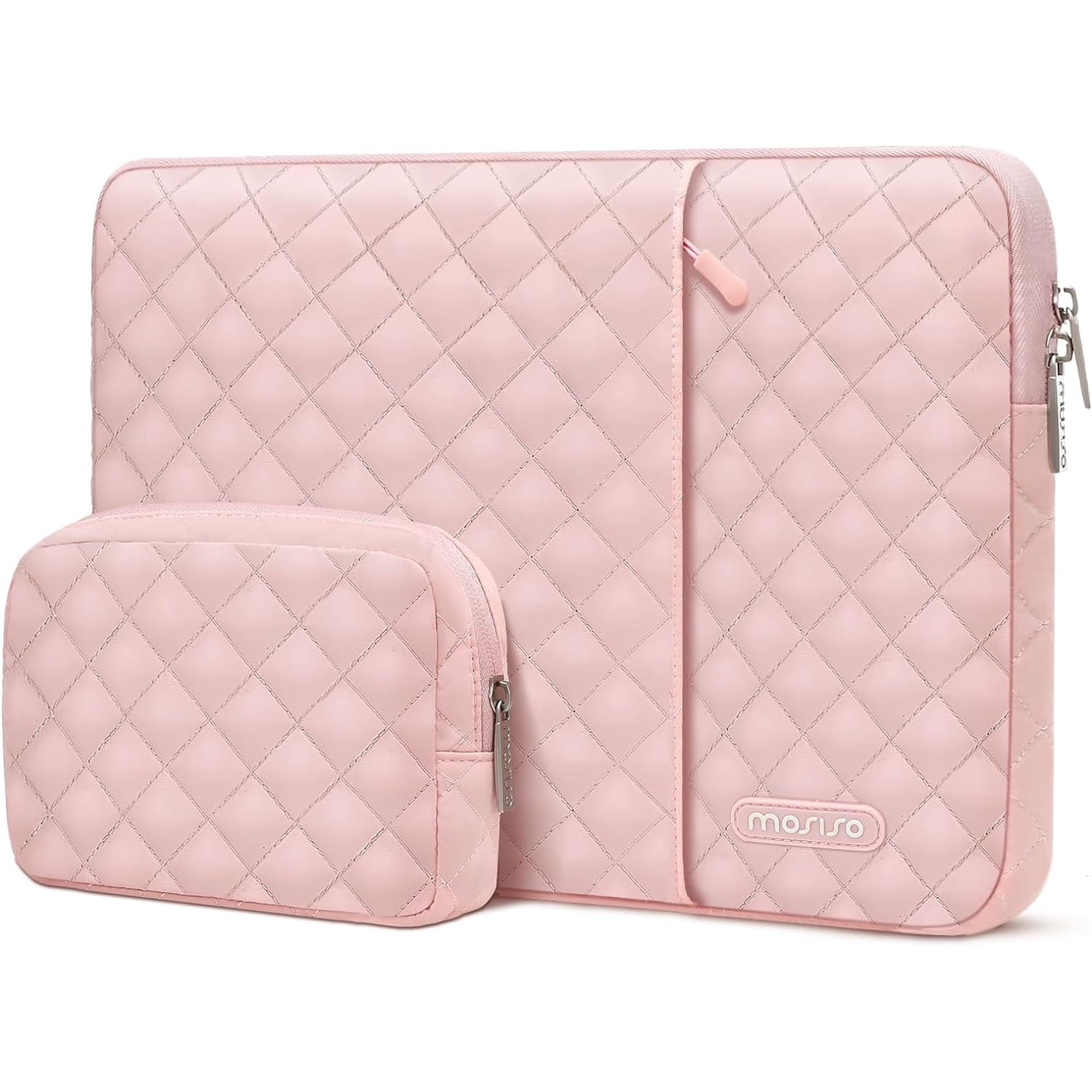 Mosiso 13-13.3 inch Laptop Sleeve for MacBook Air Pro 13 14 inch A1466 A1502 A2779 M2 M1 A2442 HP Dell Lenovo ,Square Quilted Notebook Briefcase with Small Case, Chalk Pink
