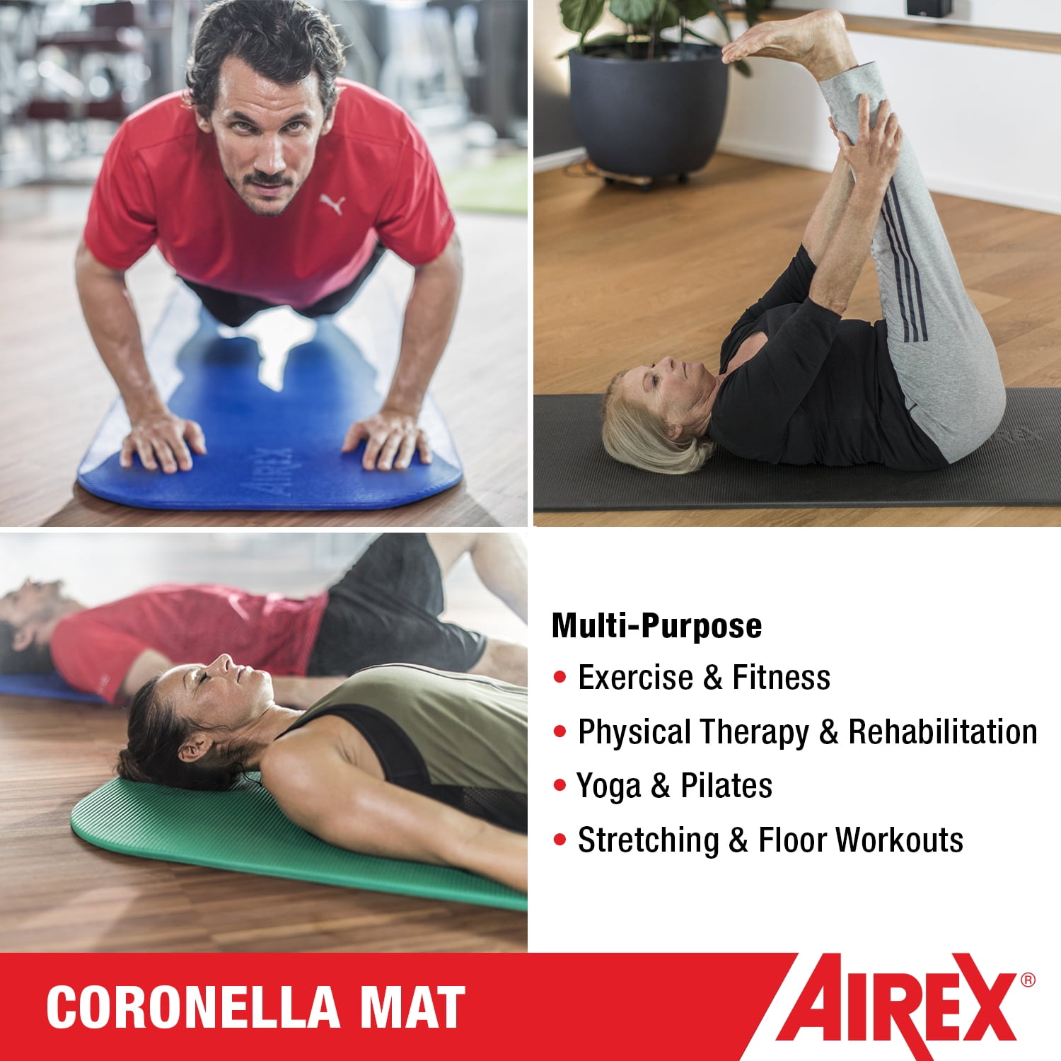 AIREX Coronella Premium Exercise Mat Fitness for Yoga, Physical Therapy, Rehabilitation, Balance & Stability Exercises, Pilates, Aerobics