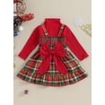 thumbnail image 4 of Wassery Kids Girl Christmas Outfits Clothes 6M 12M 18M 24M 3T 4T Little Girls Long Sleeve Turtleneck T-shirt +Elk Suspender Plaid Skirt 2Pcs Holiday-themed Party Clothing for Toddler Girl, 4 of 9
