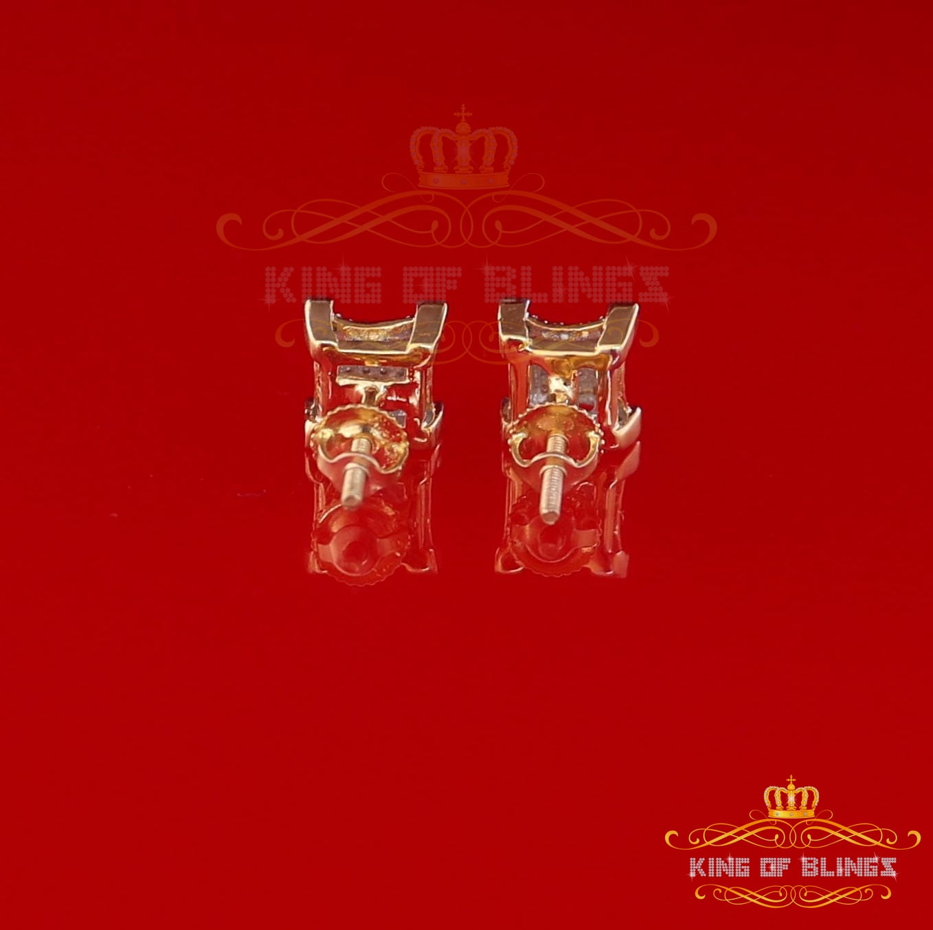 King of Bling's 10K Real Yellow Gold with 0.10CT Real Diamonds Men's /Womens stud Square Earring