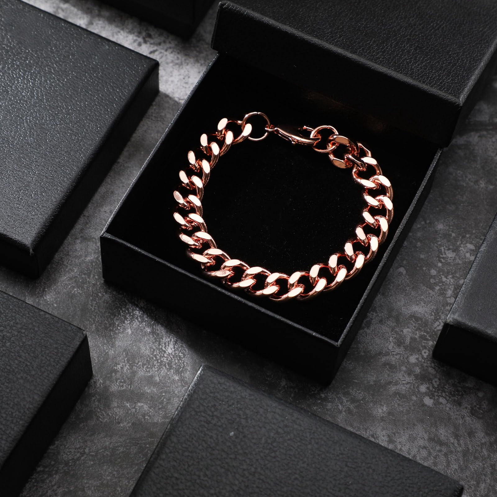 2Pcs Copper Bracelets for Men, 7.5in Link Bracelet, Pure Plated Copper Wide Chain, Solid Color for Mens, Valentine Men's Gift, Women, Health Jewelry, Christmas