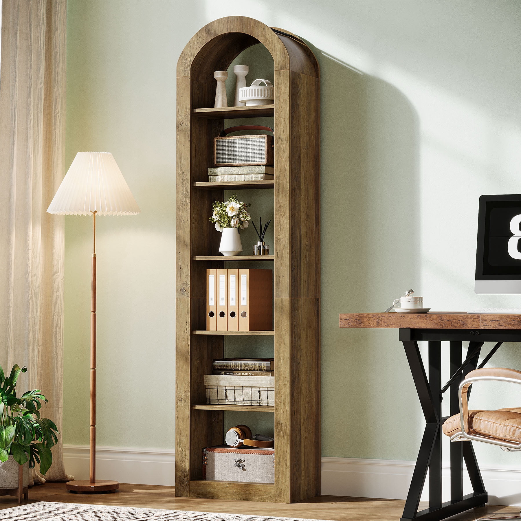 Tribesigns 74.8" Tall Arched Bookshelf, 6-Tier Narrow Open Bookcase, Floor Standing Corner Display Shelves Storage Organizer for Small Space, Home Office, Living Room