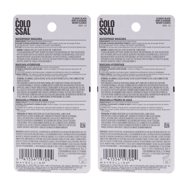 Máscara de pestañas a prueba de agua Colossal Volum Express - N.° 241 Classic Black de Maybelline para mujeres - Máscara de pestañas de 0,27 oz - Paquete de 2