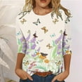 thumbnail image 2 of CHUANK T-Shirts pour Femmes à Manches Trois-Quarts, Coupe Ajustée à Motif Floral, T-Shirts Blancs, Chemises pour Femmes, Manches 3/4 au Coude, Col Rond, Chemises Décontractées pour Femmes, Liquidation, Blouses et Hauts Boho, Vert TG, 2 of 7