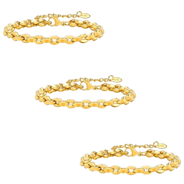 Pulseras Unisex ShineLoop 3 Pzas 16-21cm 5mm Acero Inoxidable Oro.