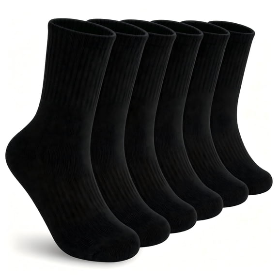 DOVACKA Kids 6-Pack Athletic Crew Socks, Thick Cotton with Elastic Arch Support & Ribbed Cuffs, Boys Girls 5-14 Years
