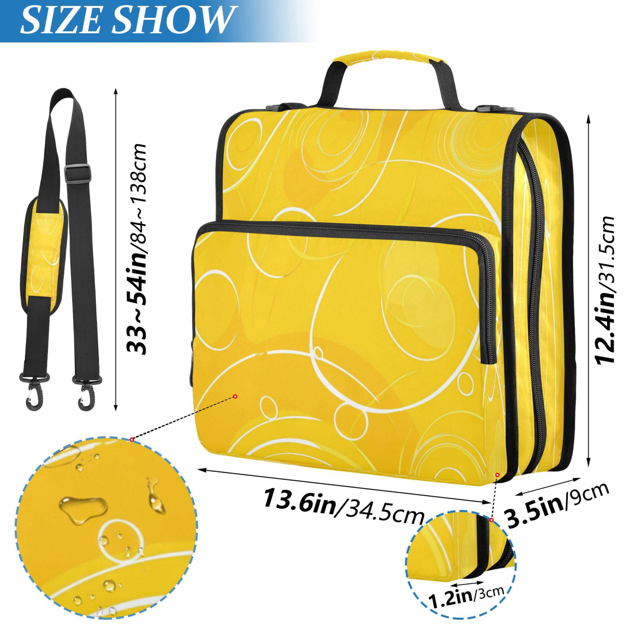 Water-Resistant 3-Ring Binder Organizer with Multiple Pockets Zipper Binder Bag for Office Yellow Circles and Lines