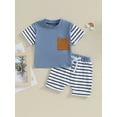 thumbnail image 3 of Musuos Baby Boys Shorts Set, 6 12 18 24M Short Sleeve Crew Neck T-shirt with Striped Shorts Summer Outfit, 3 of 10