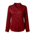 thumbnail image 6 of Long Sleeve Shirts for Women 2026 Spring Satin Button Down V Neck Lapel Collar Dressy Casual Office Work Blouse Tops, 6 of 7