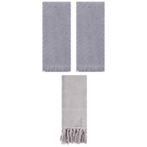 Unique Bargains 3 Pack Absorbent Hand Towels with tassel Grey 14"x30"/13"x29"