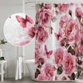 thumbnail image 5 of Pink Roses Shower Curtain, Waterproof Shower Curtains for Bathroom, Spring Floral Elegant Pastoral Butterfly Washable Fabric Bathtub Curtain Set Bath Decor with 12 Hooks Stall 36"x72", 5 of 8
