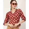 thumbnail image 2 of Moomaya Printed Wrap Tops For Women, V-Neck Cotton Casual Chic Top, 2 of 9