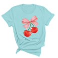 thumbnail image 2 of Rezuofi 1 Pcs Women's Graphic Vintage Tees Cherry Bow Letter Print Round Neck T Shirt Casual Summer Short Sleeve Trendy Tops, 2 of 5