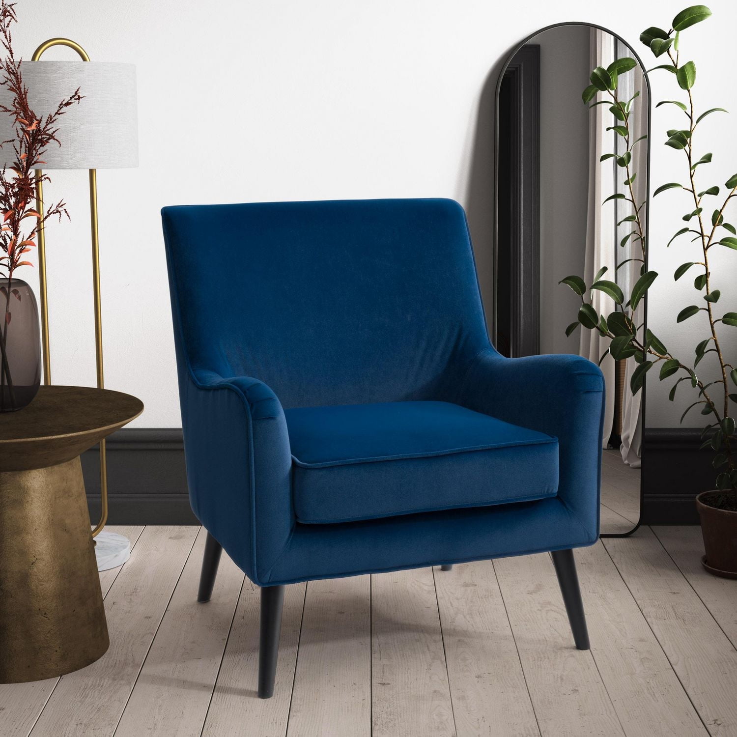 CorLiving Isla Velvet Modern Indoor Accent Chair with Tapered Wood Legs