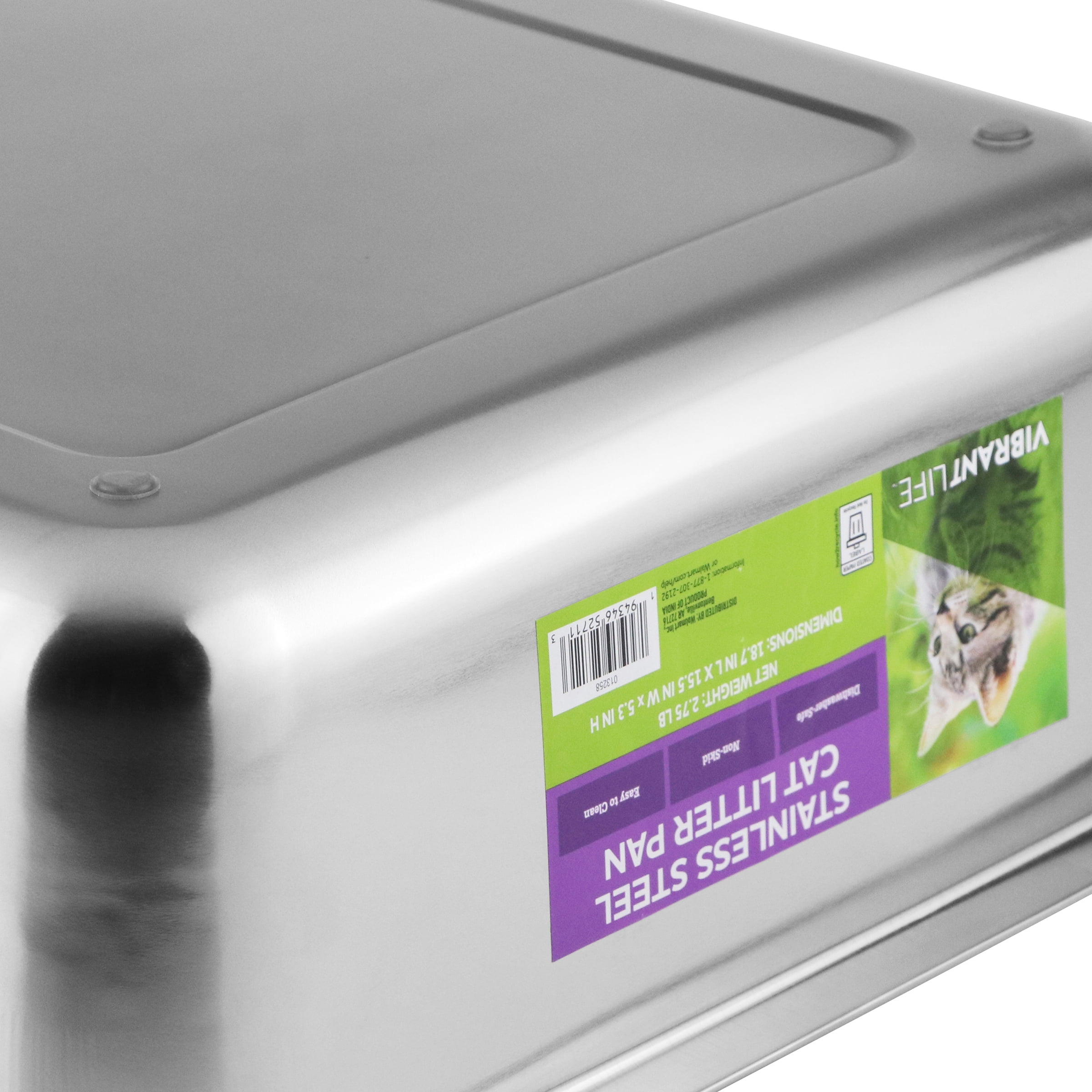 Vibrant Life Stainless Steel Open Top Cat Litter Pan, 1 Count