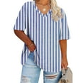 thumbnail image 4 of Hvyesh Women's Plus Size Short Sleeve Tops 2025 Summer Casual T-Shirts Stripe Loose Fit Blouses V Neck Shirts Holiday Tee, 4 of 4