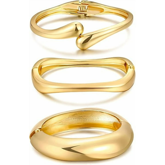 Chunky Gold Bangle Bracelets for Women, Dainty 14k Gold Plated Big Stackable Bangles Set, Trendy Statement Cuff Bracelet Stack Fashion Jewelry Gifts