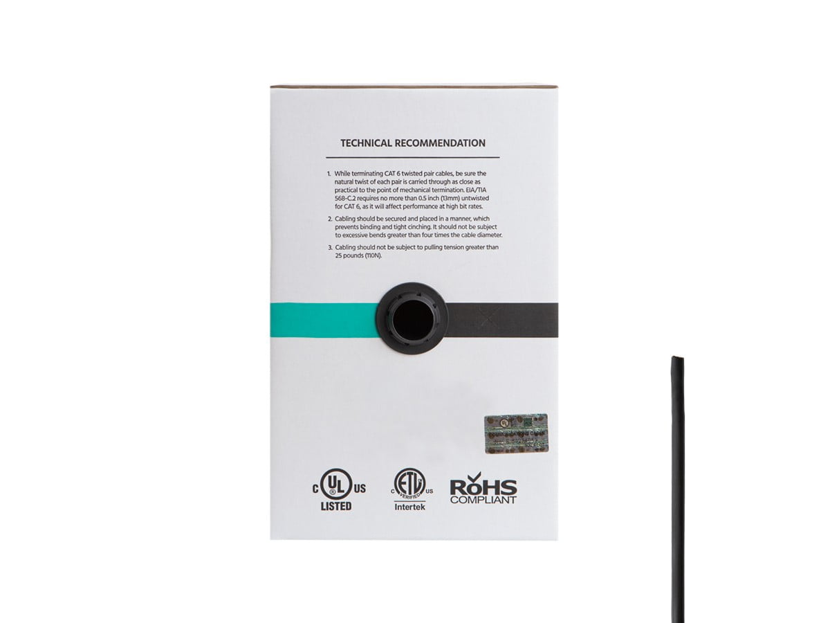Monoprice Cat6 Ethernet Bulk Cable - 500 Feet - Black, Solid, 550MHz, UTP, CMR, Riser-Rated, Pure Bare Copper Wire, 23AWG (UL)(TAA)
