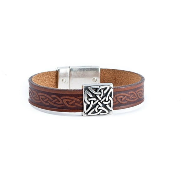 Biddy Murphy Irish Leather Bracelet Celtic Knot Charm Brown 8 Inches Unisex Made in Ireland