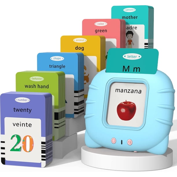 Tarjetas Iluminadas Parlantes en Español e Inglés para Lactantes Juguetes Auditivos para que los Niños Aprendan Español - 258 Tarjetas y 516 Palabras
