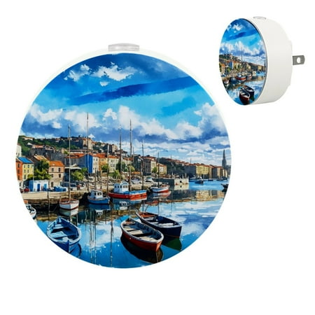 

YZUOUZY Night Lights Plug into Wall LED Lamp Small Lamps Set of 2 Boat Harbour