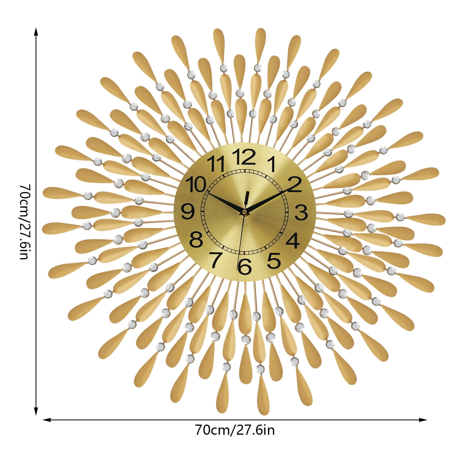 Miumaeov Modern Crystal Wall Clock 27.6in Large Metal Silent Clock Decorative Battery Operated for Living Room Bedroom Office Home