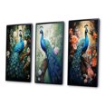 thumbnail image 3 of Designart "Blue Peacock Monochrome" Animals Framed Wall Art Set Of 3 - Teal Peacock Frame Canvas Set For Living Room Decor, 3 of 7