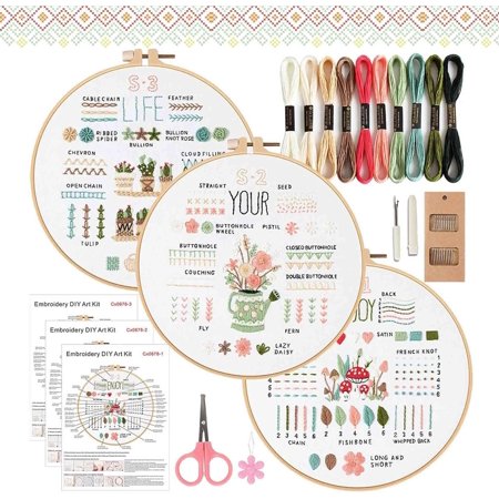 3 Pack Stitched Stories Embroidery Kit, Beginner Embroidery Kit for Adults, Classic Embroidery Stitches Practice Kit, Learn to Embroider 33 Stitches with Needlepoint Hand Embroidery Kit(SETB-3)