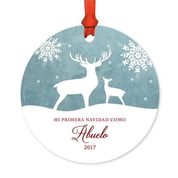 Spanish Family Metal Christmas Ornament, Mi Primera Navidad Como Abuelo 2017, Includes Ribbon and Gift Bag