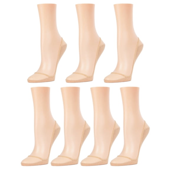 MeMoi Sheer Top Cotton Blend Sole No-Show Shoe Liner 7 Pack - Womens - Female (One Size, Black)