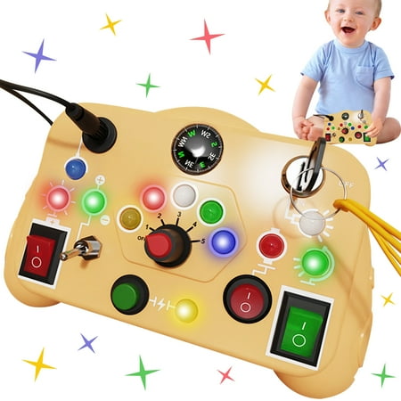 Busy Board with LED Light Montessori Learning Toys with Toggle Switch Sensory Toys for Toddlers Boys Ages 1 2 3 Years Old Travel Toys for Toddler Activities for 1 2 3 4 Years Old Boys Girls