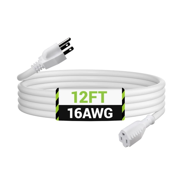 Cable de extensión para exteriores BN-LINK de 12 pies, 3 puntas, calibre 16, blanco