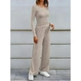 thumbnail image 5 of Women'S 2 Piece Matching Lounge Sets Fall Fashion Outfits Henley Neck Sweater Top Wide Leg Pants Sweat Suits Khaki M, 5 of 8