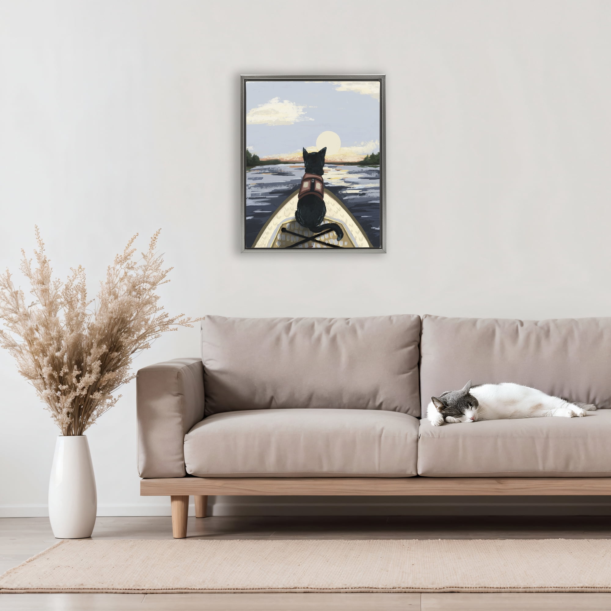 Stupell Industries Peaceful Cat Viewing Lake Gray Framed Floater Canvas Wall Art, design by Denise Bartkus