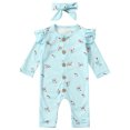 thumbnail image 1 of Xingqing 2PCS Infant Baby Girls Floral Printing Long Sleeve O-Neck Button Jumpsuit Suit, 1 of 8