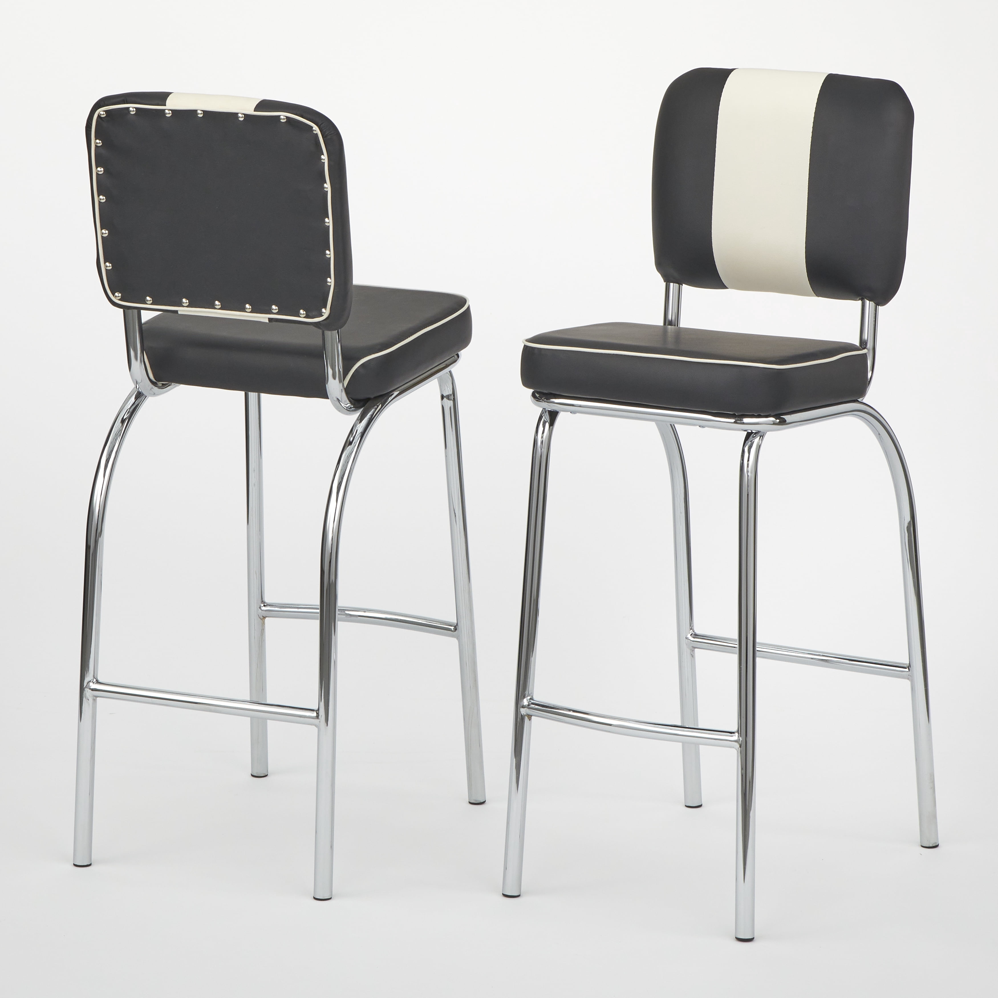 TMS 30" City Street Retro Stool (Set of 2), Black and Chrome