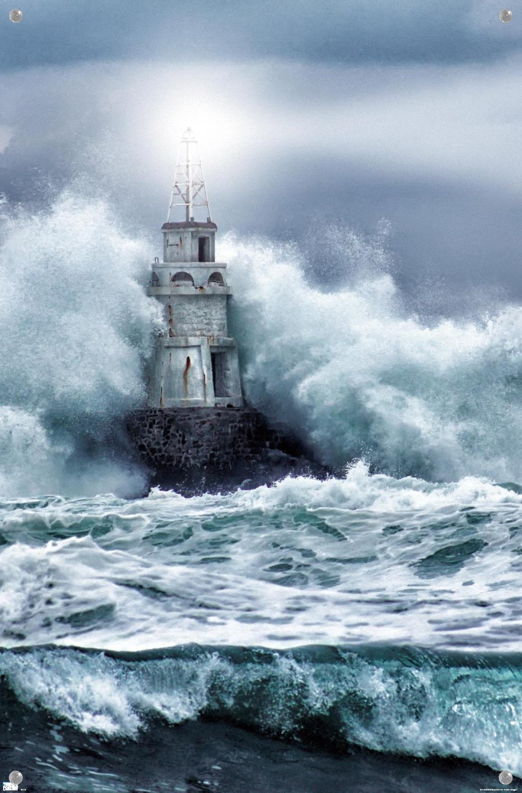 Lighthouse in the Storm Wall Poster with Push Pins, 14.725" x 22.375"