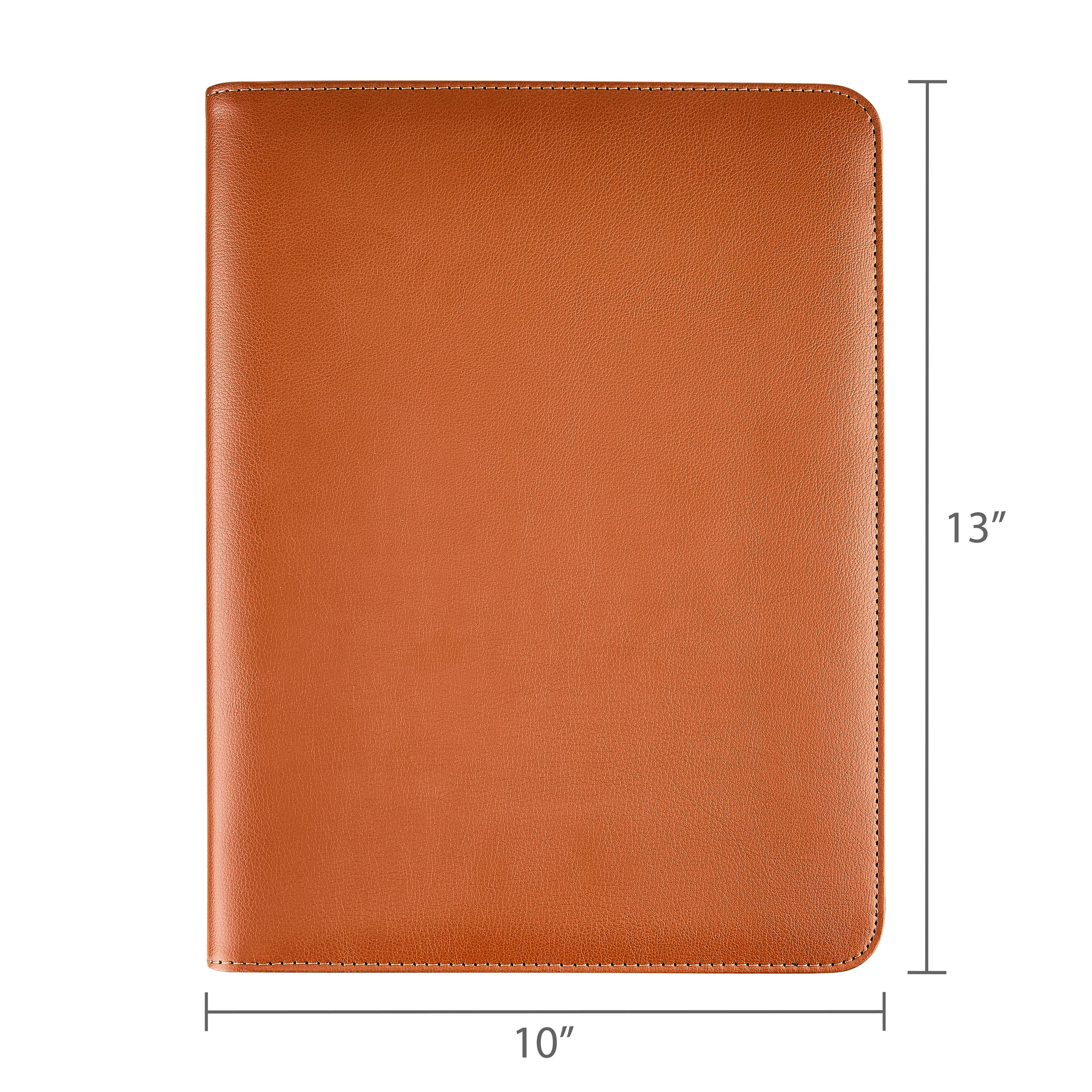 Pen+Gear+ Zipper Simulated Leather Padfolio, 10" x 13", Cognac Brown, 40 Sheets