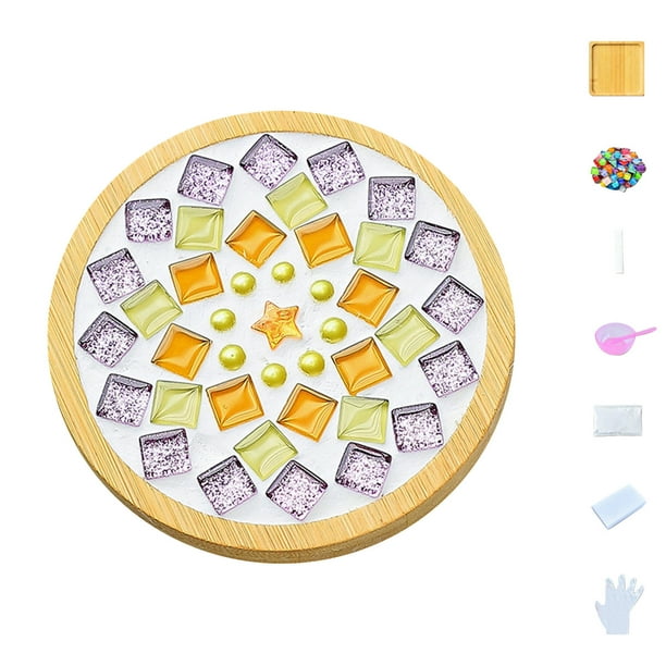 Pisexur Batería de cocina Juego de mosaicos de manualidades, posavasos de madera, mosaicos de colores variados, paquete de manualidades de 6 ml para la cocina del hogar