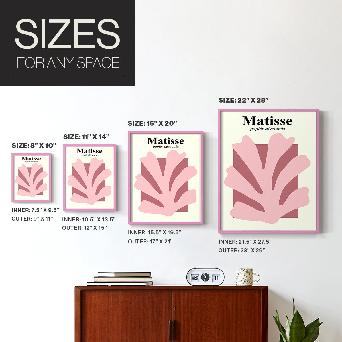 Matisse CCCLV in Pink Solid Wood 16 x 20 Framed Print