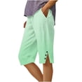 thumbnail image 2 of Gamivast Linen Capri Shorts for Women Gradient Drawstring Elastic Waist Breathable Pants with Flap Pockets for Weekend Lounge Beach Trips Relaxed Summer Wear, 2 of 5
