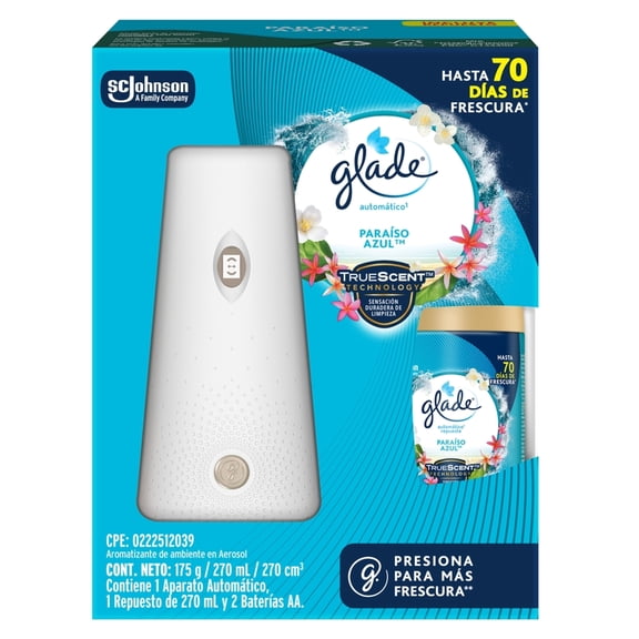 Aromatizante Automático en Aerosol Glade Paraíso Azul Aparato y Repuesto de 175 g