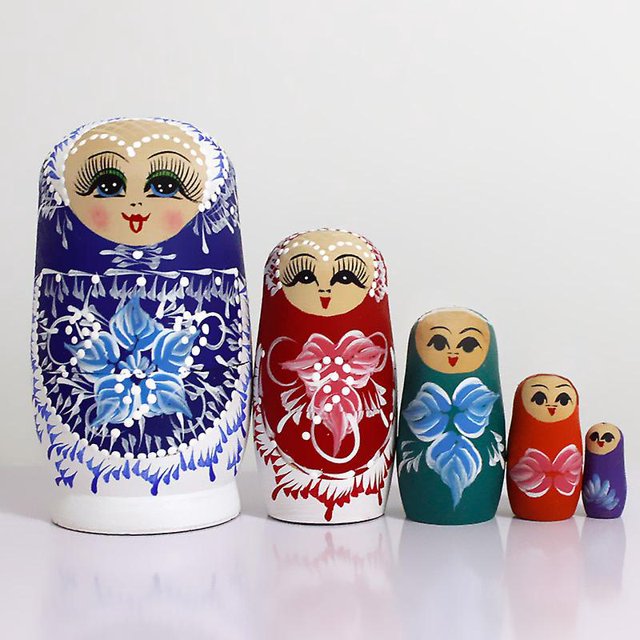 Muñecas anidadas de copos de nieve BRI Juego de 5 11 cm Juguetes apilables de madera hechos a mano decoración del hogar