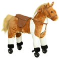thumbnail image 1 of Qaba Plush Walking Horse Ride-On Toy - Brown Animal Rocker with Sound & Wheels - Indoor Fun for Ages 3+ - Durable Iron & Plush Construction, 1 of 7