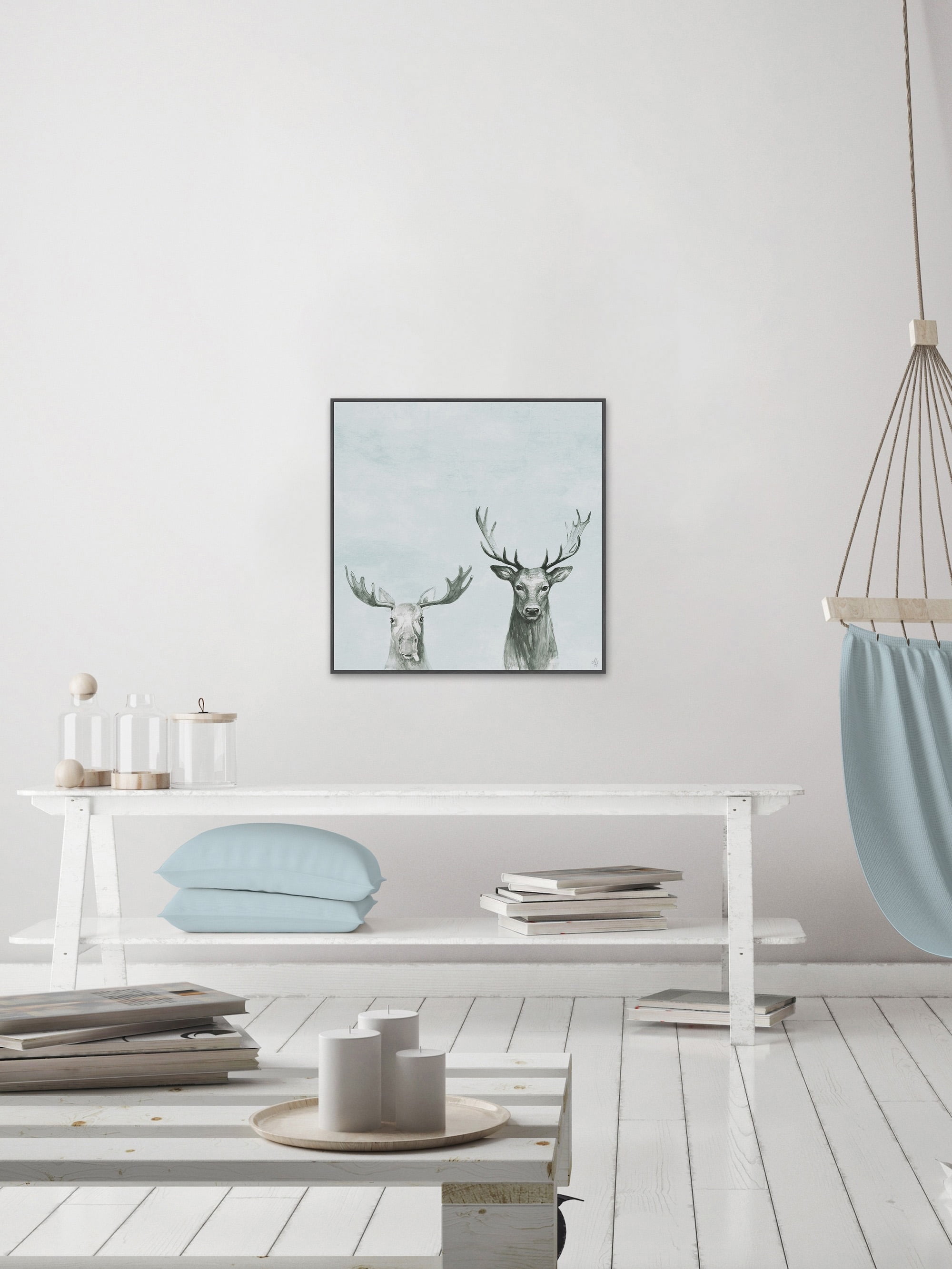 Antler Duo Floater Framed Painting Print on Canvas
