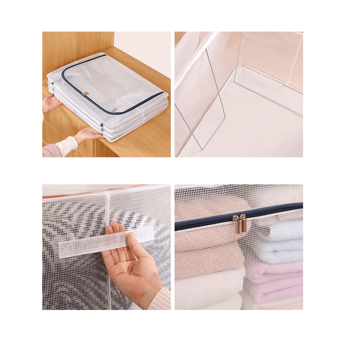 Cloth Clothes Steel Transparent Storage Box Bed Sheet Blanket Pillow Shoe  Rack Container Foldable S