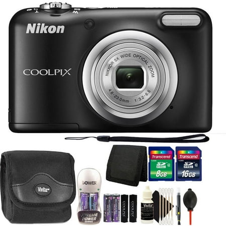 Nikon COOLPIX A10 16.1 MP Compact Digital Camera (Black) with 24GB Top