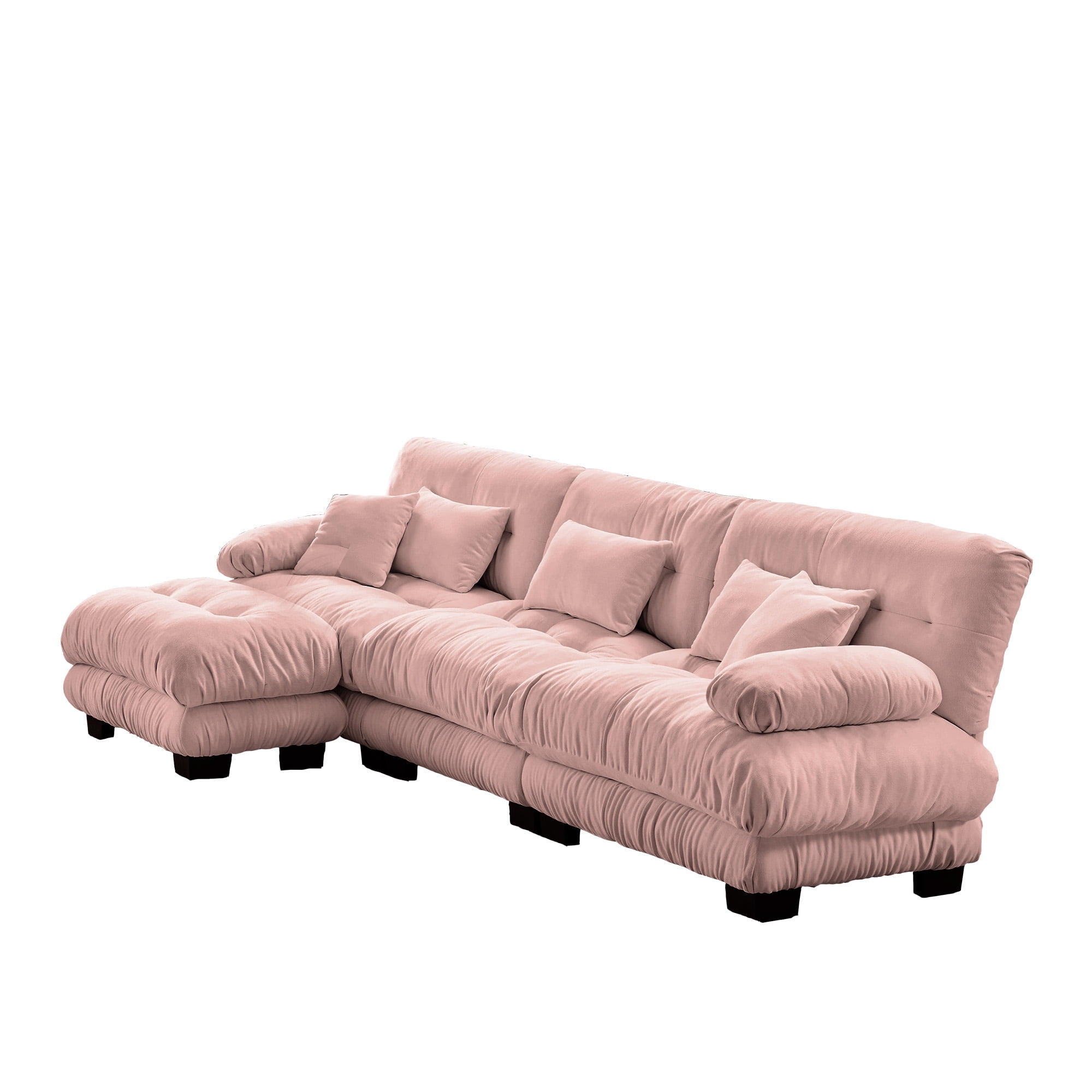 Gewnee Luxury Modular Deep Seat Pink Chenille Sectional Sofa Couch with Convertible Ottoman,Oversized L Shaped Cloud Couch for Living Room