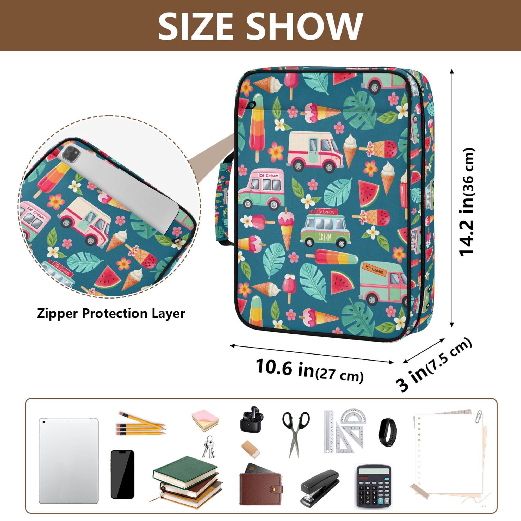 FORMRS Accordion File Folder A4 Size 7-Pocket Expanding Document Organizer Bag with 3 Ring Binder, Green Cartoon Truck Pattern